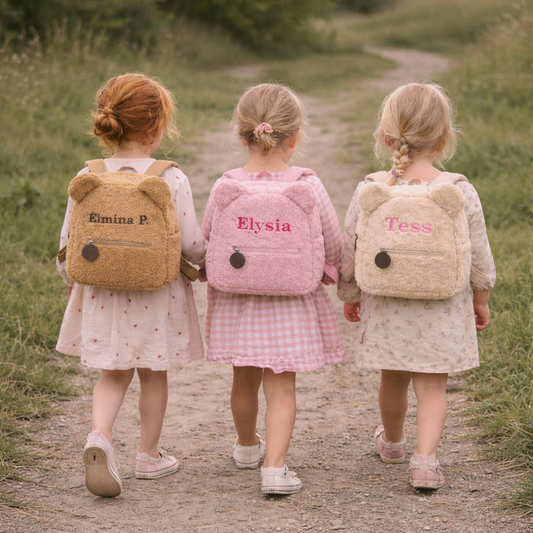 Teddy rugtas crème, roze, camel - Sfeerfoto